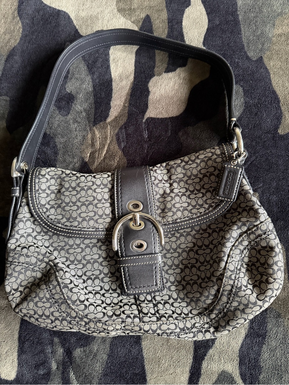 Coach Gray Signature Canvas Shoulder Bag with Dark Trim